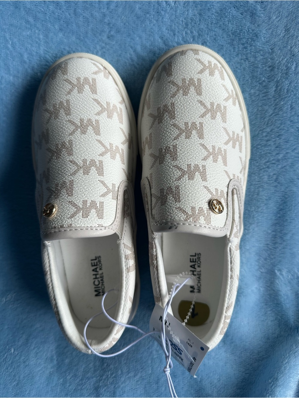 🤍 Michael Kors Kids MK Logo Slip-On Sneakers White Size 1 NWT